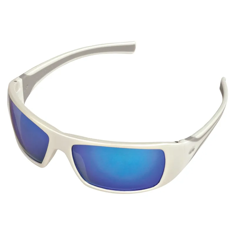 White Ice Protective Safety Glasses With Blue Mirror Lens And White Frame
