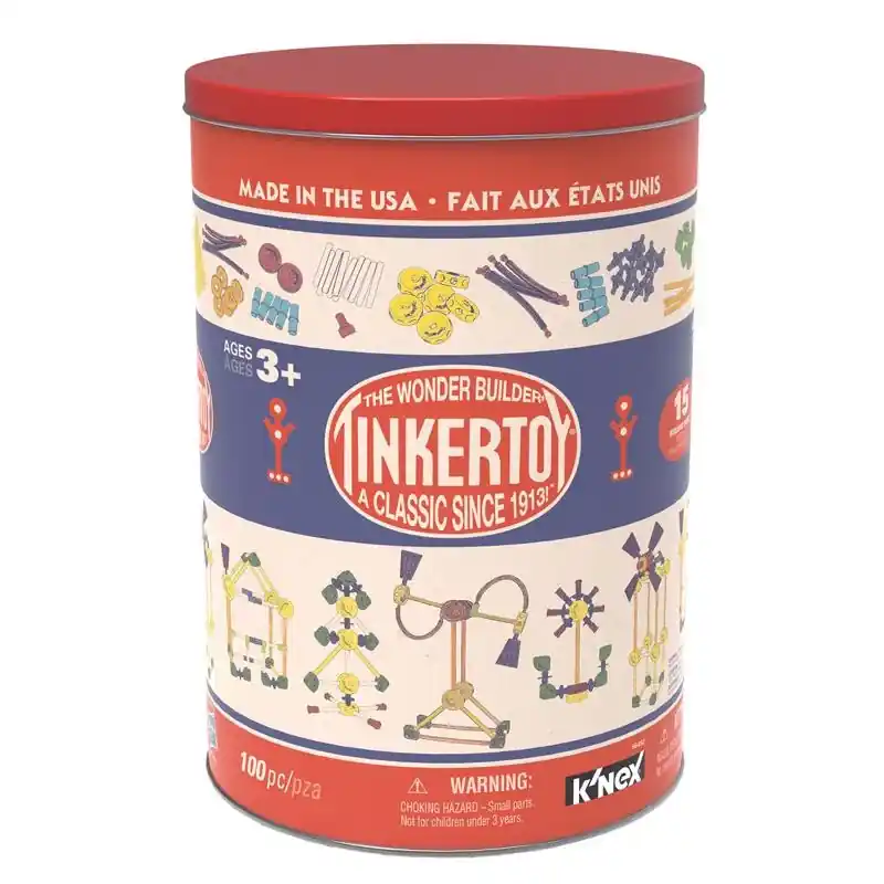 Classic Building Set With 100 Multicolored Plastic Pieces In Collectible Tin