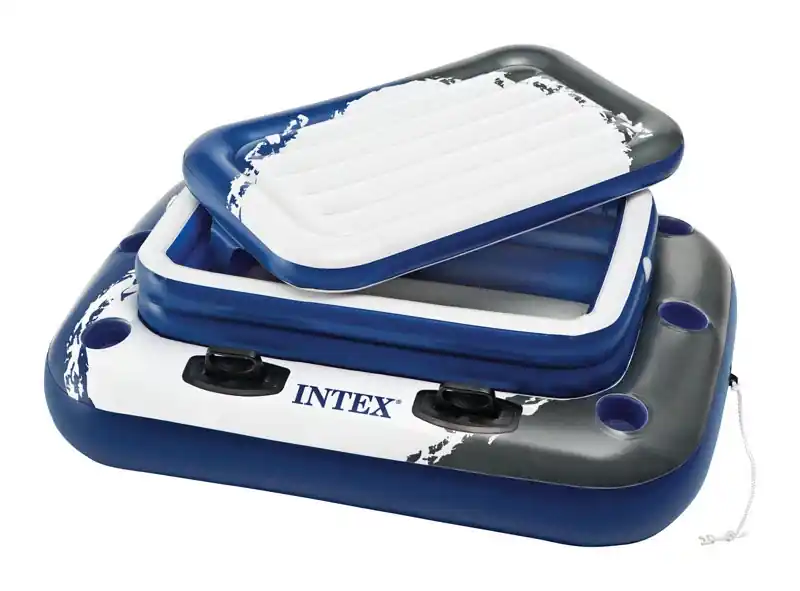 Blue/white Inflatable Floating Ice Chest Cooler With Cup Holders And Handles