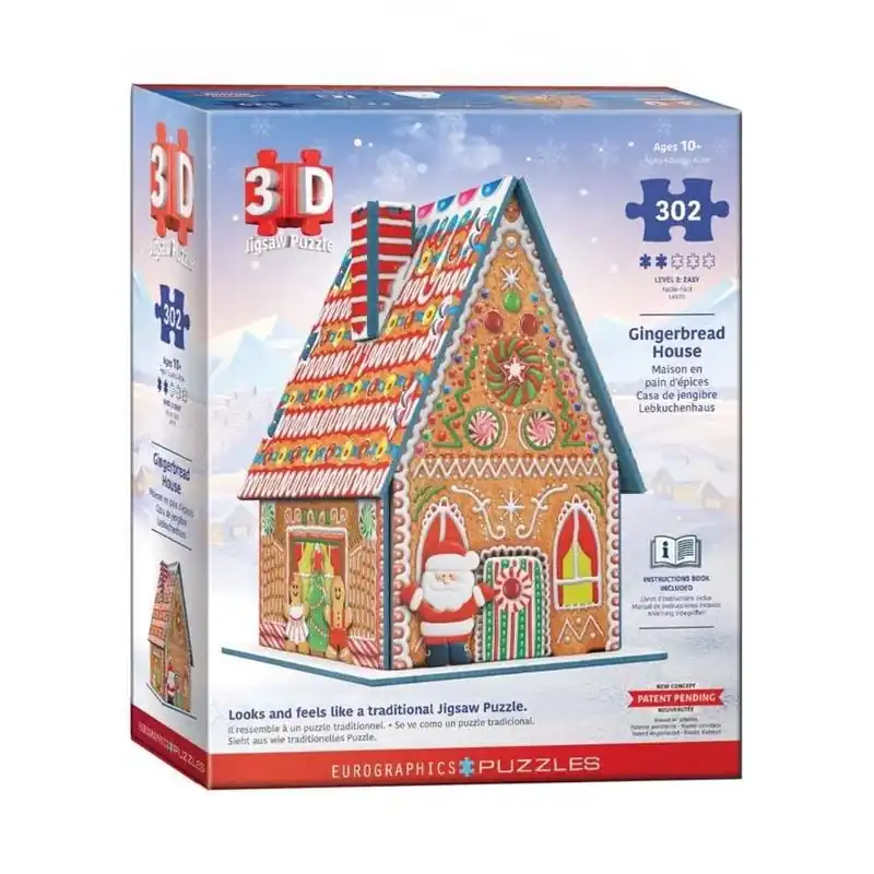 302‑piece Gingerbread House 3d Puzzle – Eurographics Holiday Cardboard Model