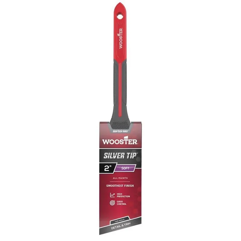 Griptech Max Silver Tip Thin Angle Paint Brush – 2" Wide, 2.6" Bristle, Rattail Plastic Handle