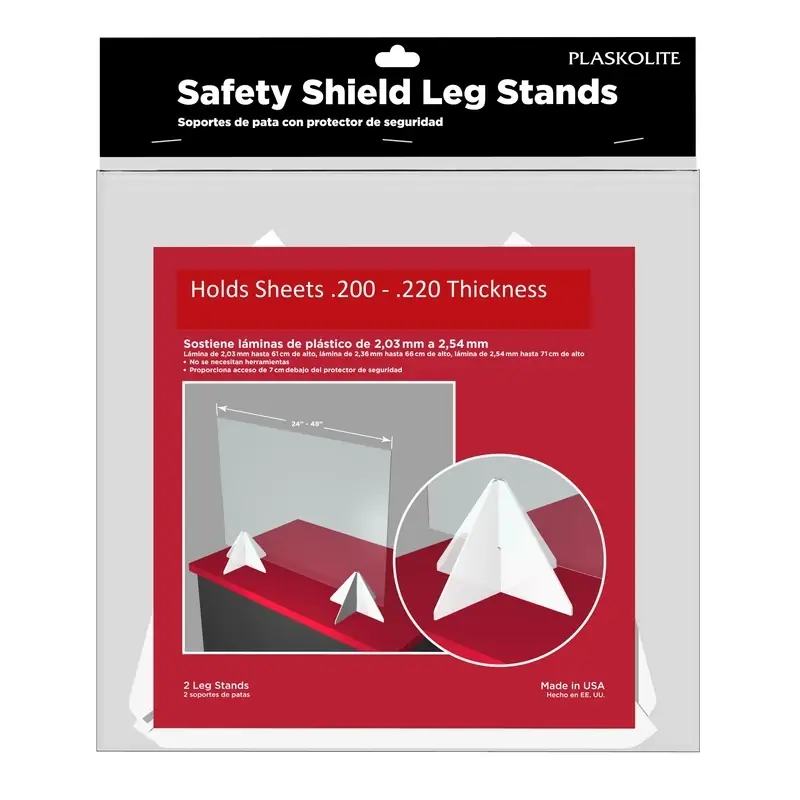 Clear Single Acrylic Safety Shield Leg Stands 2.1 In. W X 4.9 In. L X 0.21 In.