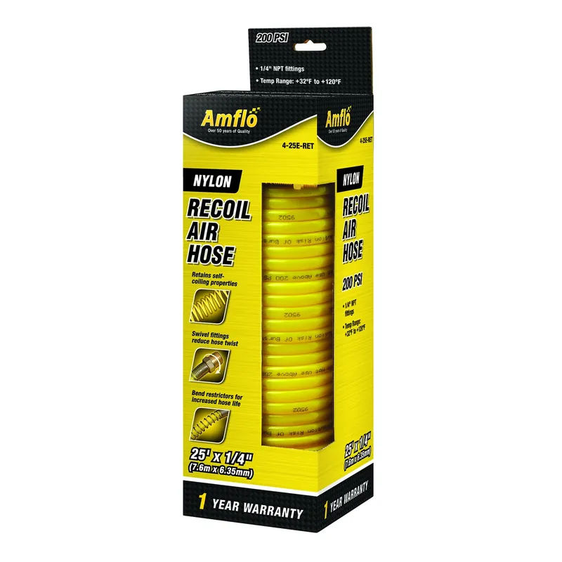 1/4 In. X 25 Ft. Nylon Recoil Air Hose 200 Psi Yellow