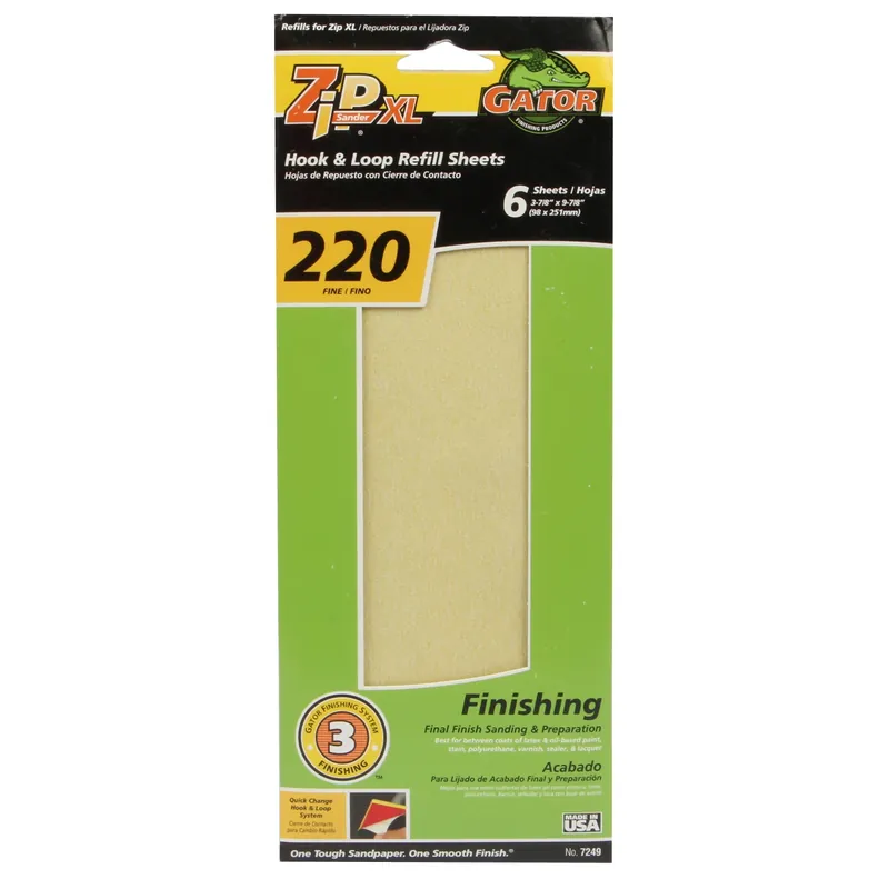 Zip Xl 9-1/2 In. L X 3-1/2 In. W 220 Grit Aluminum Oxide Sanding Sheet 6 Pk