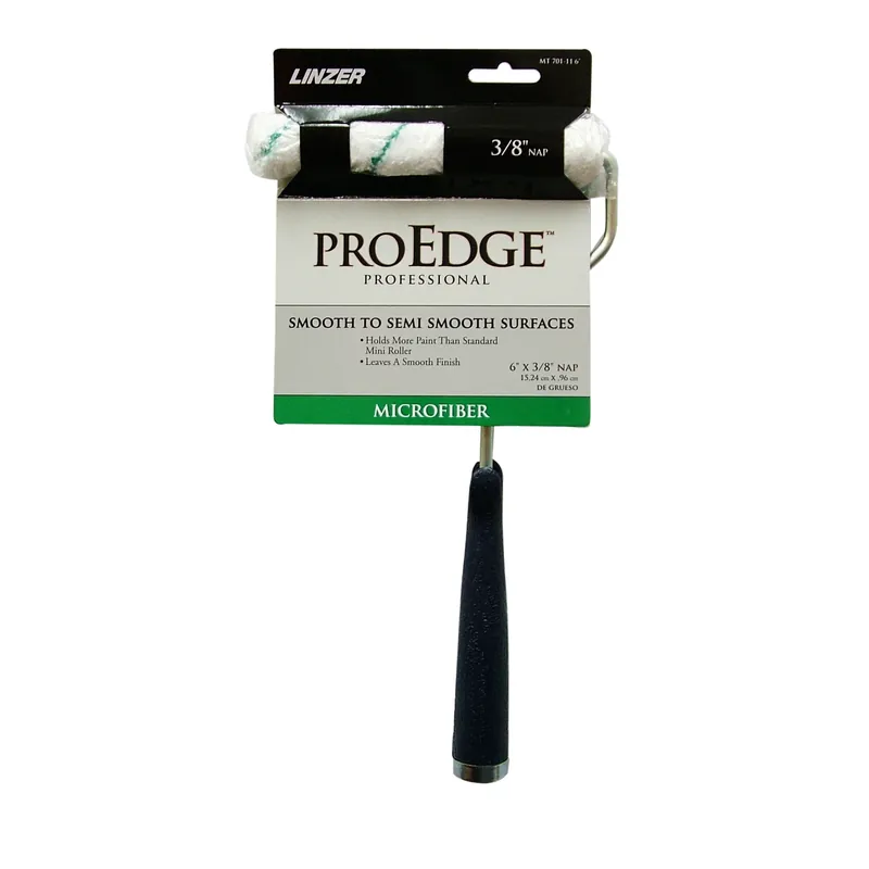 Pro Edge Microfiber Mini Paint Roller Cover + Frame, 6 X 3/8 In. Nap