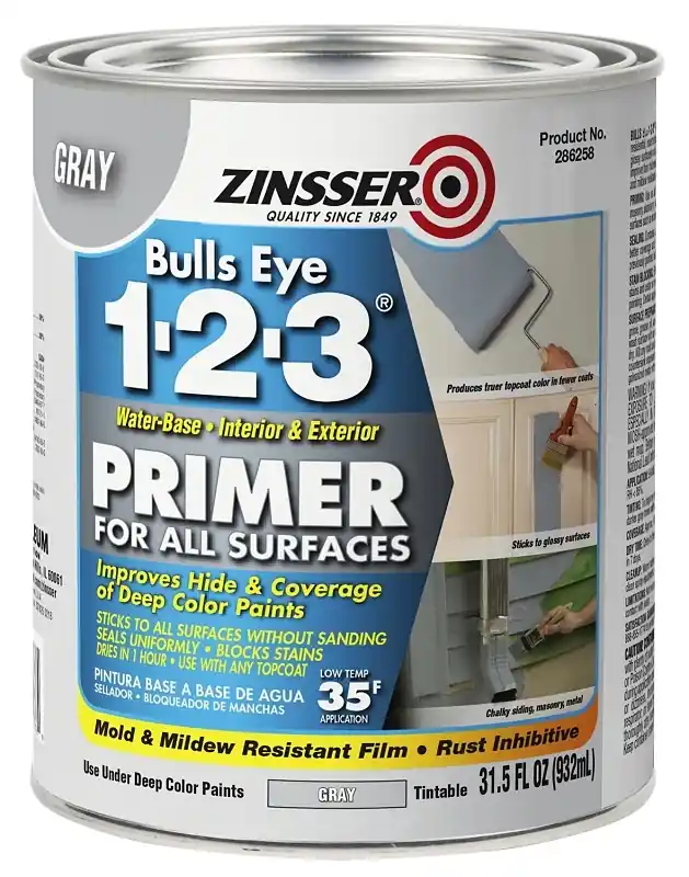 Bulls Eye 1-2-3 Primer, Water Base, Gray, 1-qt.