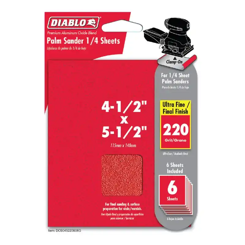 5-1/2 In. L X 4-1/2 In. W 220 Grit Aluminum Oxide Sanding Sheet 6 Pk