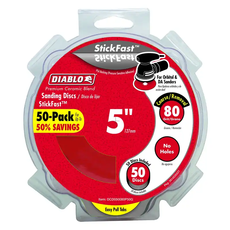 Stickfast 5 In. Ceramic Blend Adhesive Sanding Disc 80 Grit Coarse 50 Pk