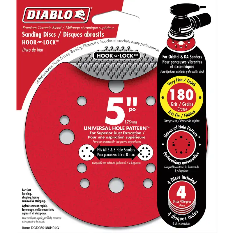 5 In. Ceramic Blend Hook And Lock Sanding Disc 180 Grit Very Fine 4 Pk