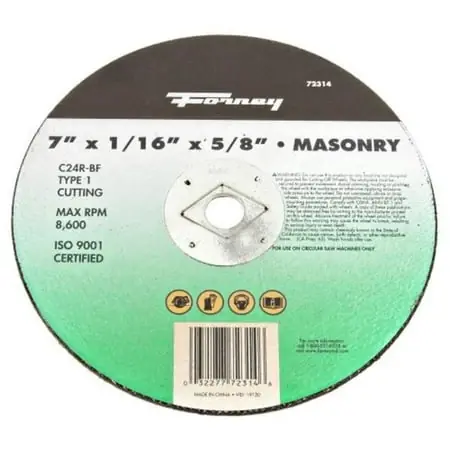 72314 7-inch Type 1 Masonry Cut-off Wheel, 1/16-inch Thickness, 5/8-inch Arbor