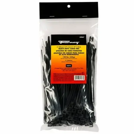 Forney Industries 62067 Zip Ties, 8" Black Heavy-duty, 100-pack