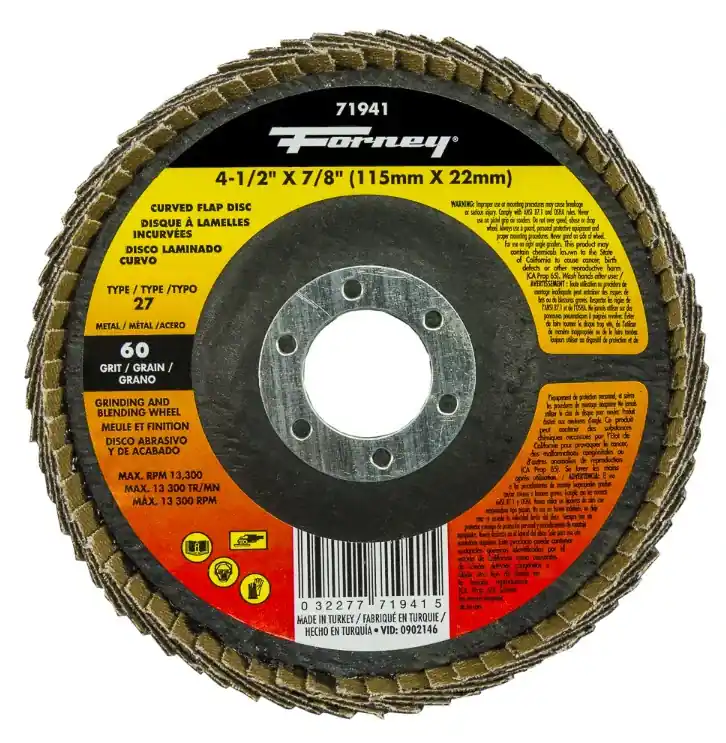 Curved Edge Flap Disc, 4-1/2 Inch X 7/8 Inch, 60 Grit For Grinding