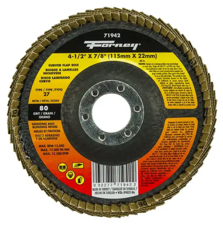 Curved Edge Flap Disc, 4-1/2 Inch X 7/8 Inch, 80 Grit For Grinding