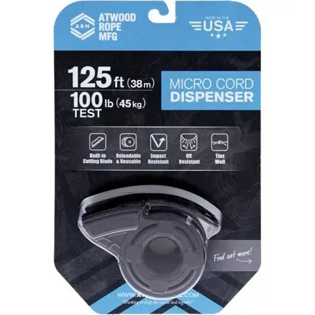Atwood Rope Mtrd01 Black Impact Resistant Utility Micro Cord Dispenser 100 Feet