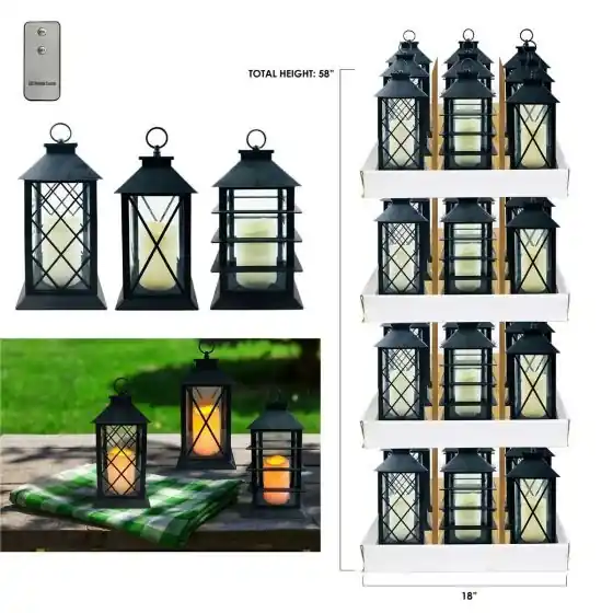 11 Inch Glass And Plastic Led Candle Lantern In Black And White