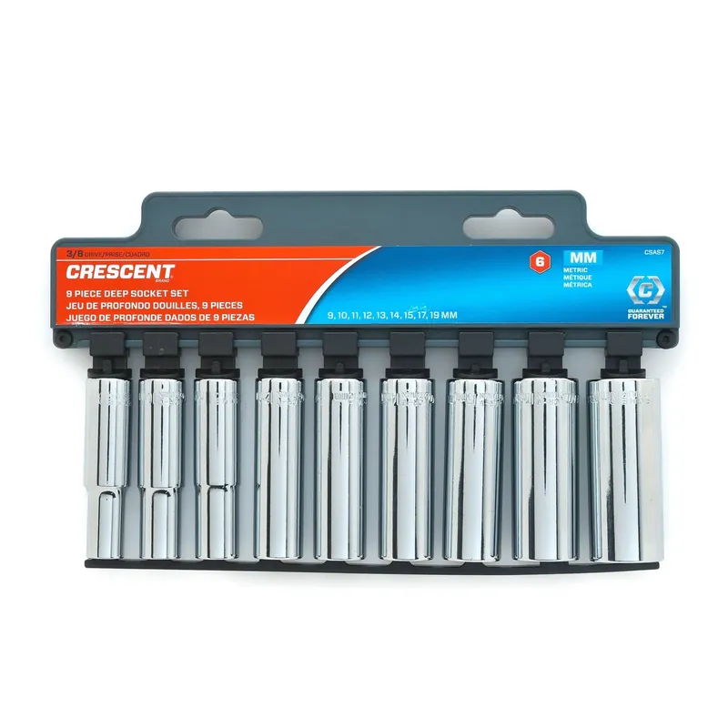 3/8 In. Drive Metric 6 Point Deep Well Socket Set, 9 Piece Assorted Sizes