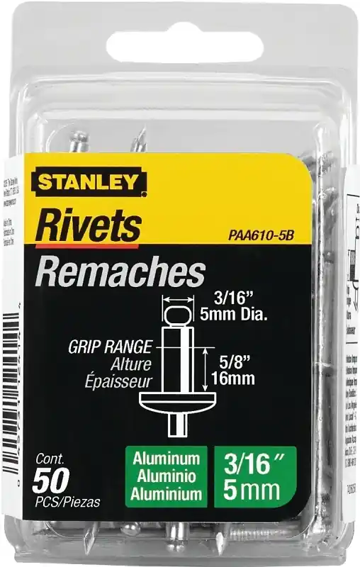 3/16 In. D X 5/8 In. Aluminum Blind Rivets Silver 50 Ct
