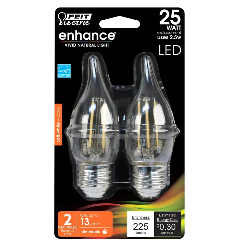 Ca10 (flame Tip) E26 (medium) Led Bulb Soft White 25 Watt Equivalence 2 Pk