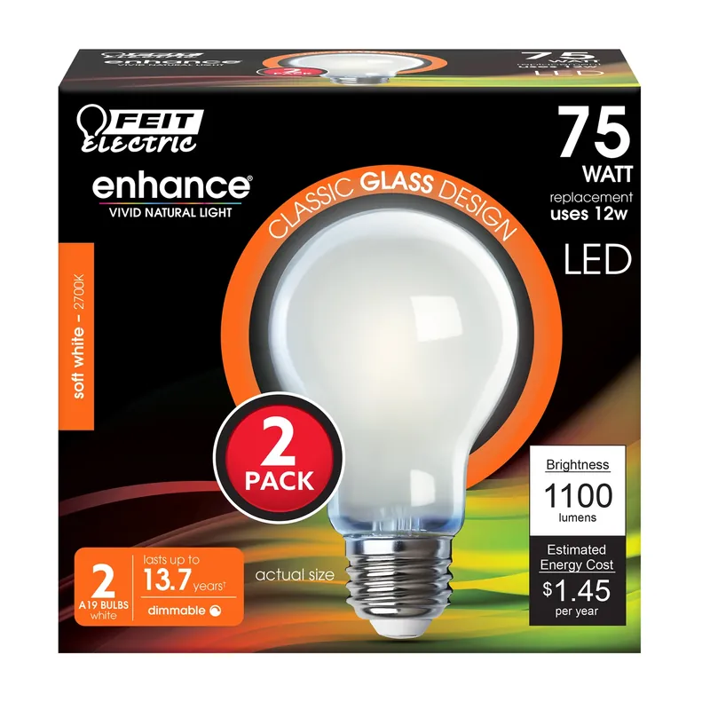 Enhance A19 E26 (medium) Filament Led Bulb Soft White 75 Watt Equivalence 2 Pk