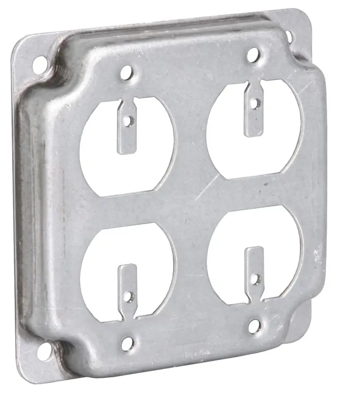 Flat Corner Square Double Duplex Receptacle, 4 In.