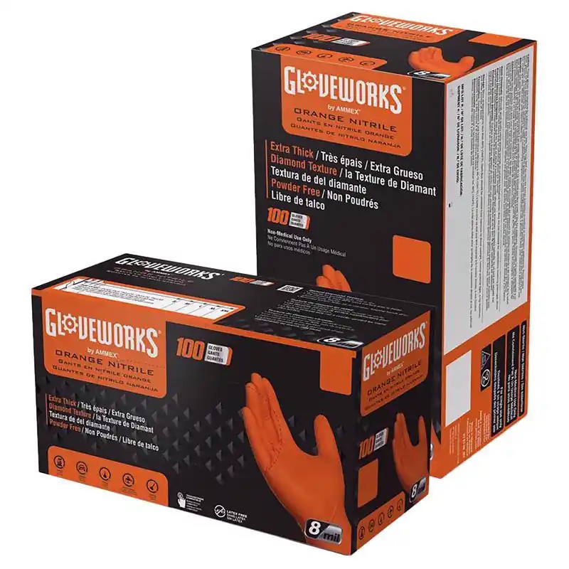 Gloveworks Nitrile Disposable Gloves X-large Orange Powder Free 100 Pk