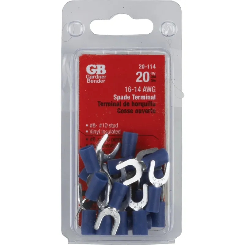 16-14 Ga. Insulated Wire Spade Terminal Blue 20 Pk