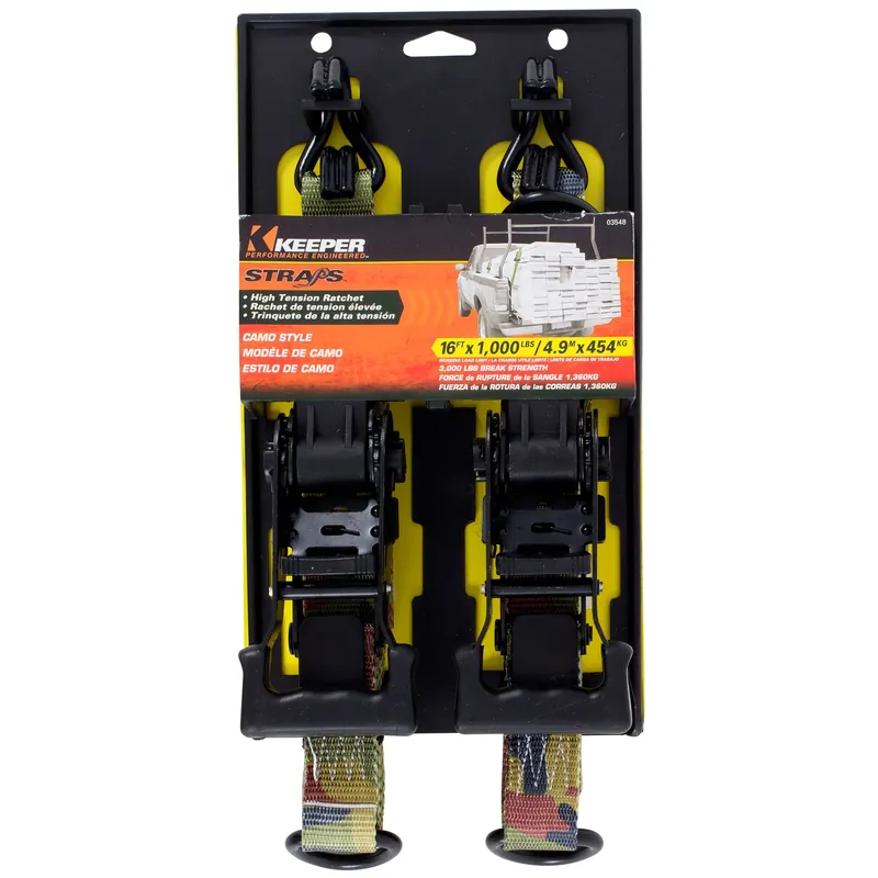 1.25 In. W X 16 Ft. L Camo Tie Down W/ratchet 1000 Lb 2 Pk