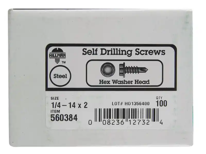 1/4 In. Ga. X 2 In. L Hex Hex Washer Head Sheet Metal Screws 100 Pk