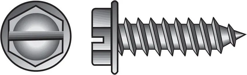 8 Zinc‑plated 2‑in Slotted Hex‑washer Sheet Metal Screws – 100‑piece Box