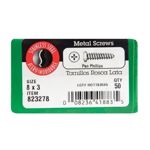 No. 8 Ga. X 3 In. L Phillips Pan Head Sheet Metal Screws 50 Pk