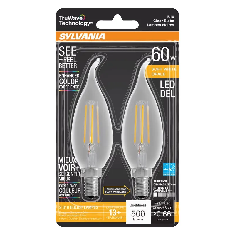 Truwave B10 E12 (candelabra) Led Bulb Soft White 60 Watt Equivalence 2 Pk