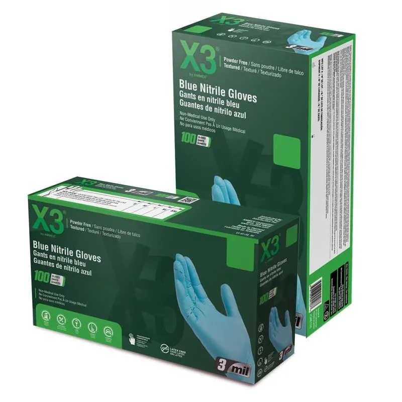 X3 Nitrile Disposable Gloves X-large Blue Powder Free 100 Pk