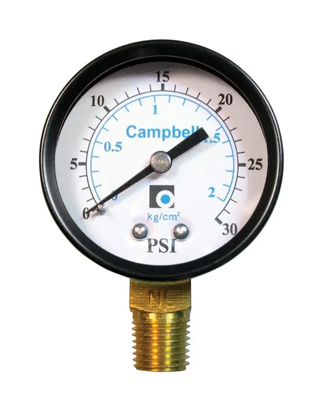 2 Inch Brass Pressure Gauge 30 Psi With 1/4 Inch Npt Stem