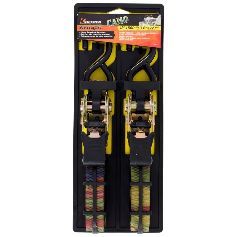 1 In. W X 12 Ft. L Camo Tie Down W/ratchet 500 Lb 2 Pk