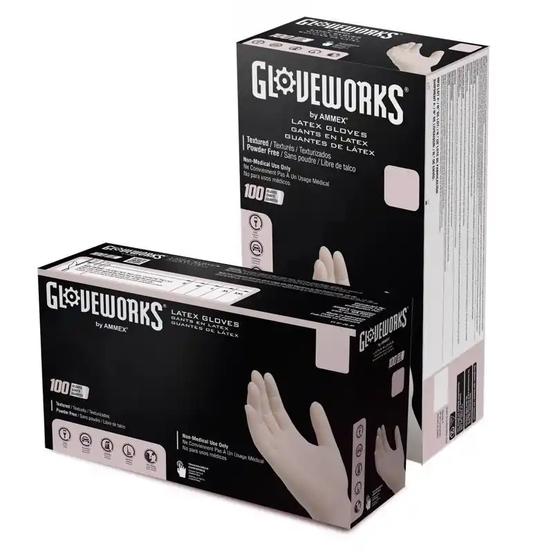 Gloveworks Latex Disposable Gloves Large Ivory Powder Free 100 Pk