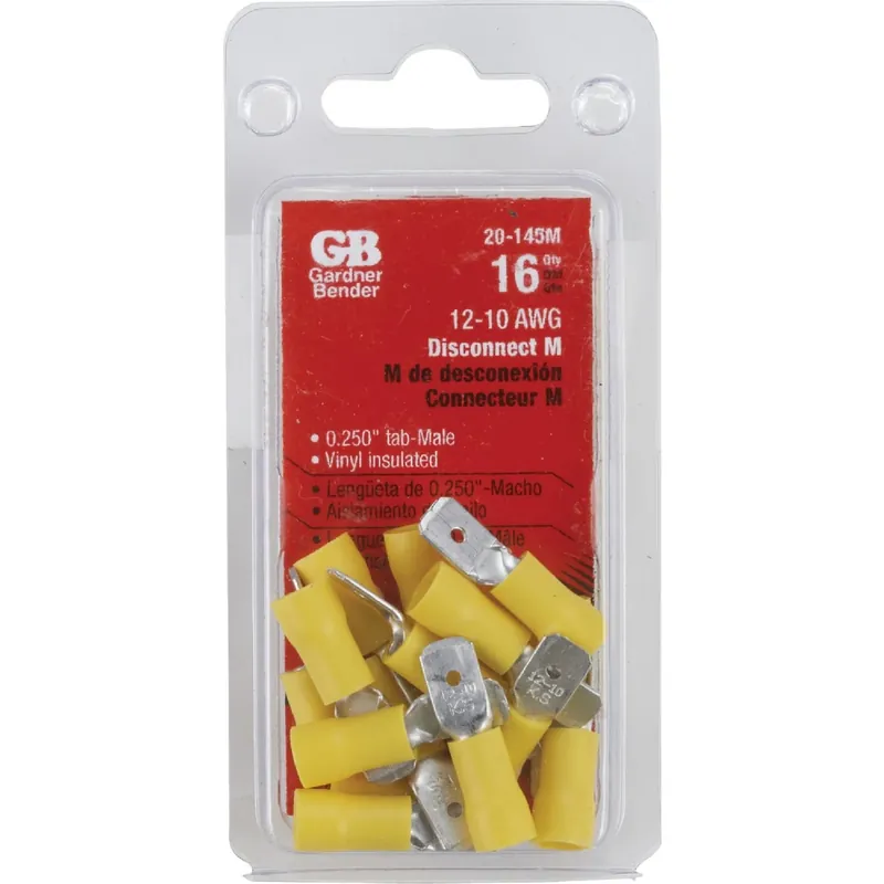 12-10 Ga. Insulated Wire Male Disconnect Yellow 16 Pk