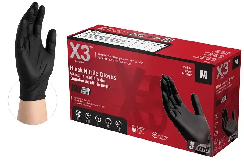 Bx3 Black Nitrile Industrial Disposable Gloves - 3 Mil, Latex Free, Case Of 1000
