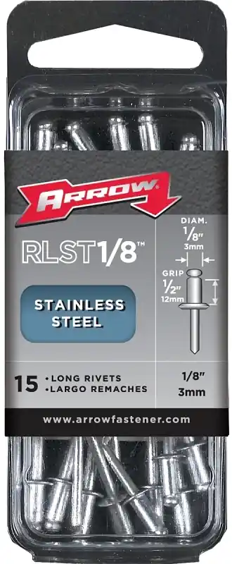 1/8 In. Stainless Steel Rivets Silver 1/2 In. L 15 Pk