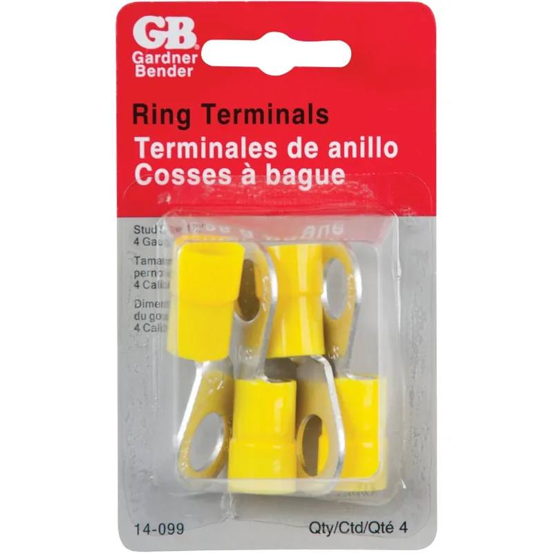 4 Ga. Insulated Wire Ring Terminal Yellow 4 Pk