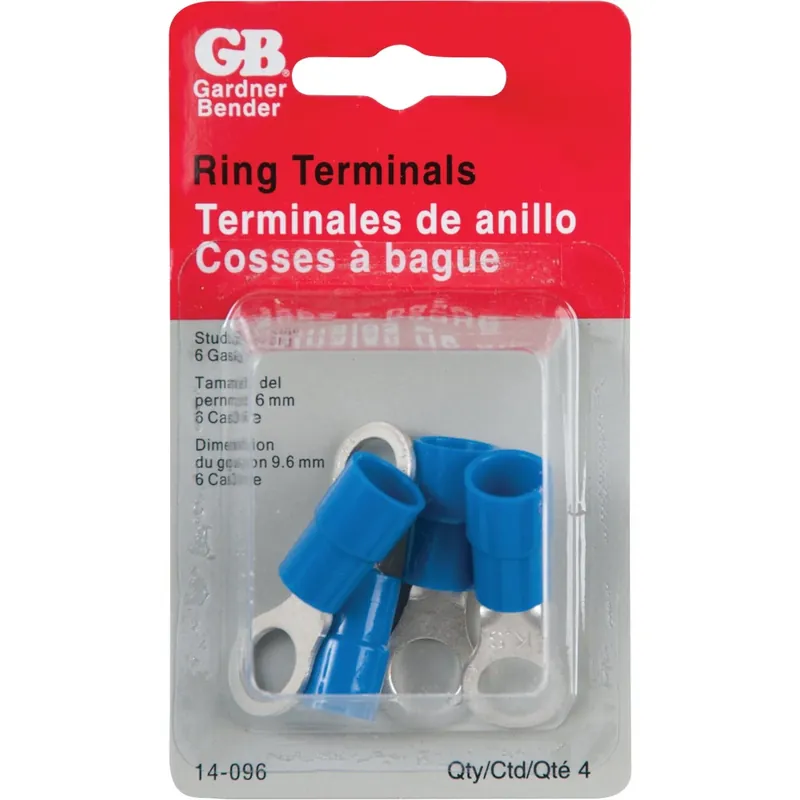 6 Ga. Insulated Wire Ring Terminal Blue 4 Pk
