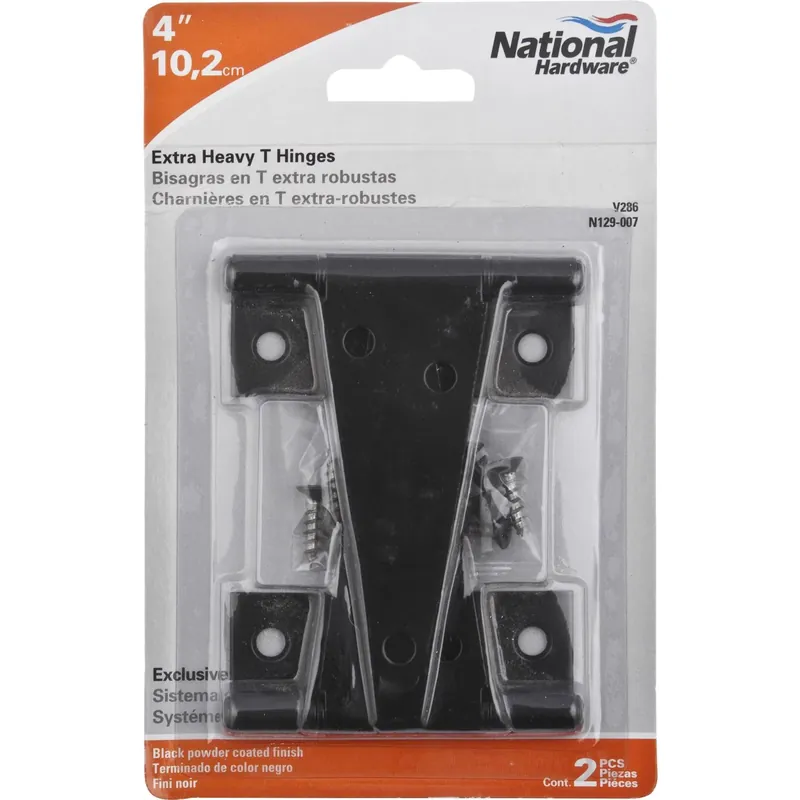 4 In. L Black Extra Heavy Duty T-hinge 2 Pk