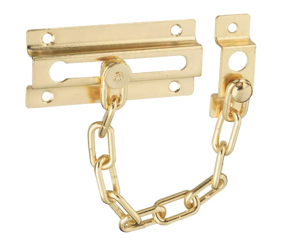 4 In. L Bright Brass Steel Door Chain Lock