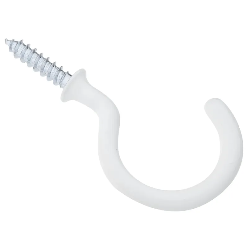 Vinyl Coated White Steel 1-1/2 In. L Cup Hook 15 Lb 2 Pk