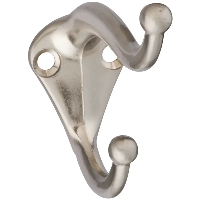 2.75 In. L Satin Nickel Silver Zinc Coat/hat Hook 35 Lb. Cap. 1 Pk