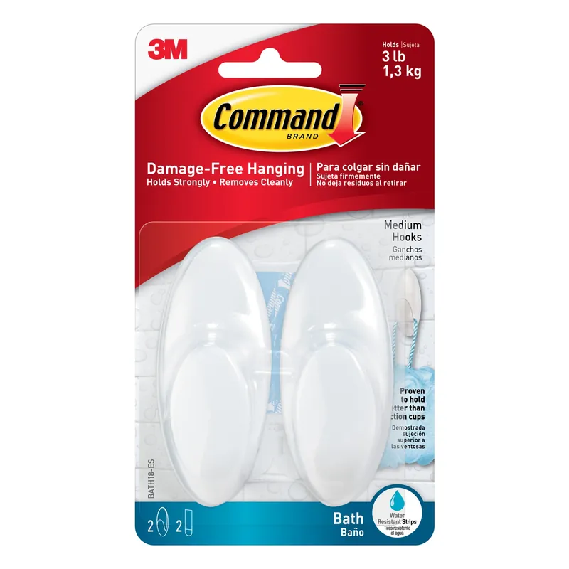 Command Medium Plastic Bath Hook 3.375 In. L 2 Pk