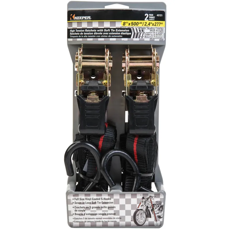 1 In. W X 8 Ft. L Black Tie Down W/ratchet 500 Lb 2 Pk