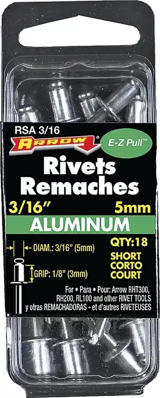 3/16 In. D X 1/8 In. Aluminum Rivets Silver 18 Pk