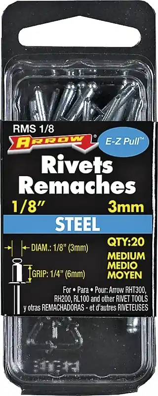 1/8 In. D X 1/4 In. Steel Rivets Silver 20 Pk