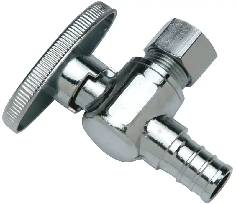 1/2 In. Chrome-plated Brass Pex Barb X 3/8 In. Compression Quarter-turn Angle Stop Valve