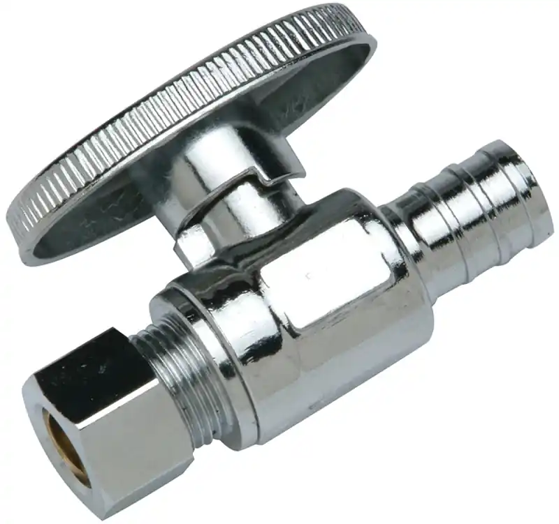 1/2 In. Chrome-plated Brass Pex Barb X 3/8 In. Compression Quarter-turn Straight Stop Valve